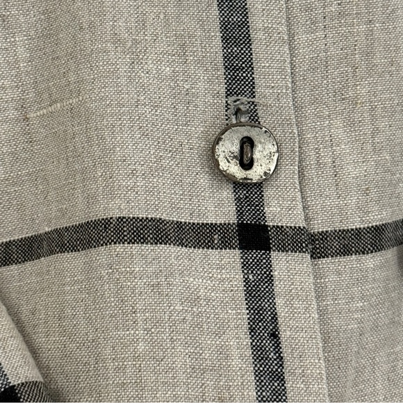 Lisbeth Windowpane Plaid Cropped Linen Button-Down Shirt Small - Picture 4 of 6